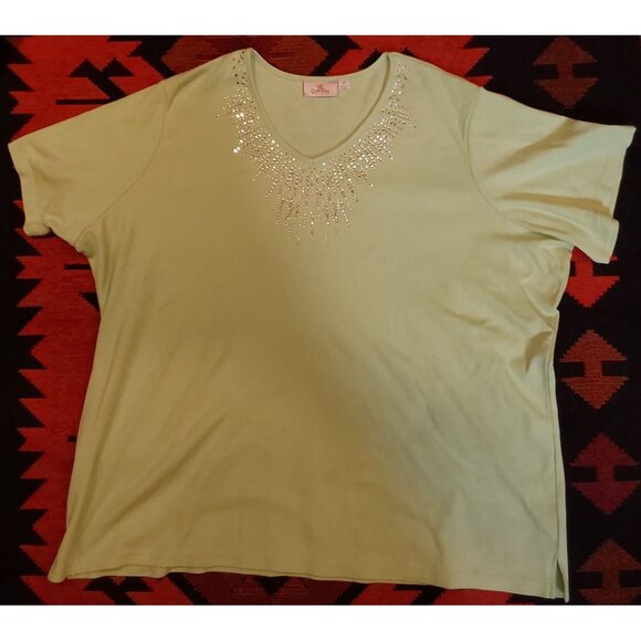 Quacker Factory Women's Plus Size Mint Green Top with Starburst Bling Neck.3X - Picture 2 of 8